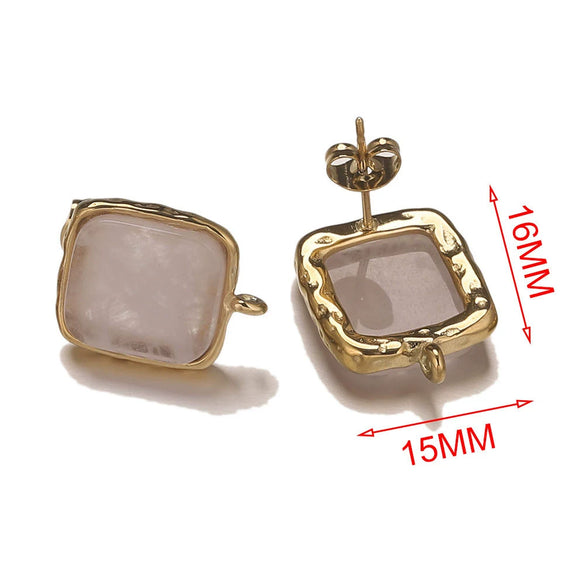Wholesale Stainless Steel Square Open Ring Natural Stone Earrings 18K Gold Plated Electroplated Fashion Accessories