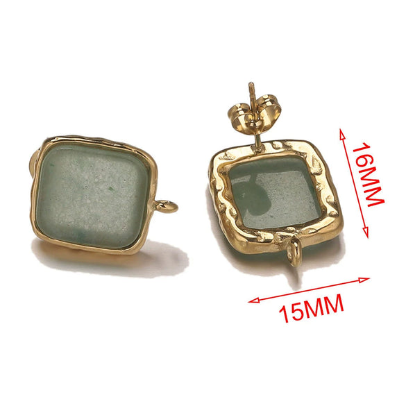 Wholesale Stainless Steel Square Open Ring Natural Stone Earrings 18K Gold Plated Electroplated Fashion Accessories