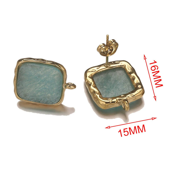 Wholesale Stainless Steel Square Open Ring Natural Stone Earrings 18K Gold Plated Electroplated Fashion Accessories
