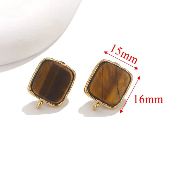 Wholesale Stainless Steel Square Open Ring Natural Stone Earrings 18K Gold Plated Electroplated Fashion Accessories