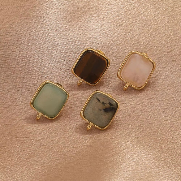 Wholesale Stainless Steel Square Open Ring Natural Stone Earrings 18K Gold Plated Electroplated Fashion Accessories