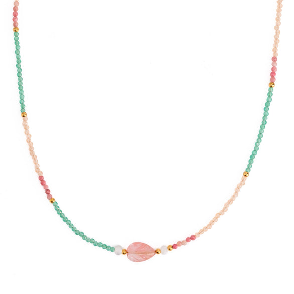 Wholesale Stainless Steel Stacked Millet Beads Leaf Crystal Natural Stone Pearls Fashion Clavicle Necklace For Women With Electroplating