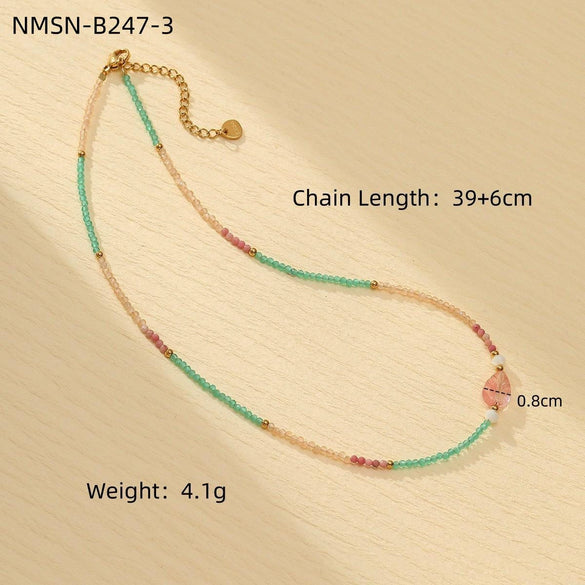 Wholesale Stainless Steel Stacked Millet Beads Leaf Crystal Natural Stone Pearls Fashion Clavicle Necklace For Women With Electroplating