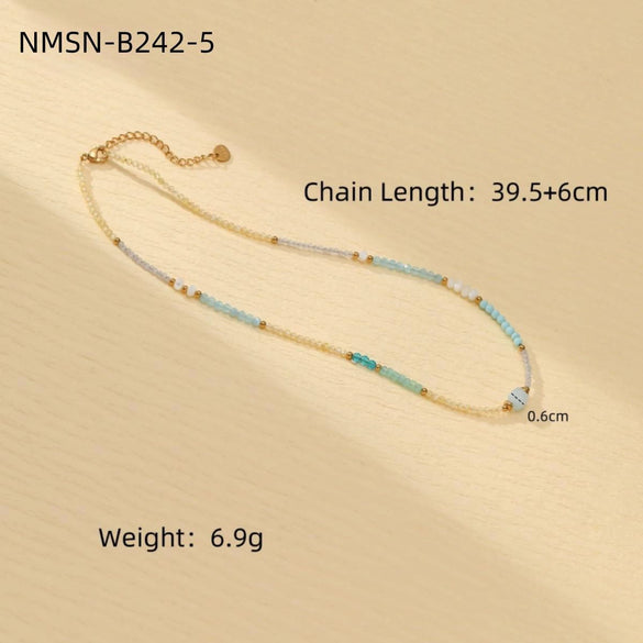 Wholesale Stainless Steel Stacked Millet Beads Leaf Crystal Natural Stone Pearls Fashion Clavicle Necklace For Women With Electroplating