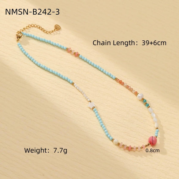Wholesale Stainless Steel Stacked Millet Beads Leaf Crystal Natural Stone Pearls Fashion Clavicle Necklace For Women With Electroplating