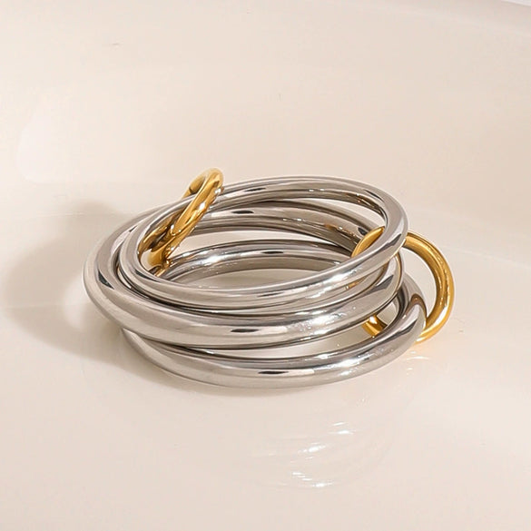 Wholesale Stainless Steel Stacked Ring With Geometric Design Electroplated Hand Jewelry For Women