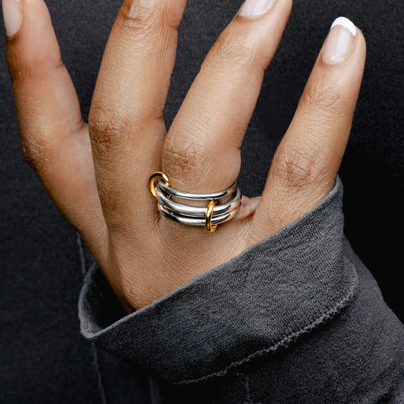 Wholesale Stainless Steel Stacked Ring With Geometric Design Electroplated Hand Jewelry For Women
