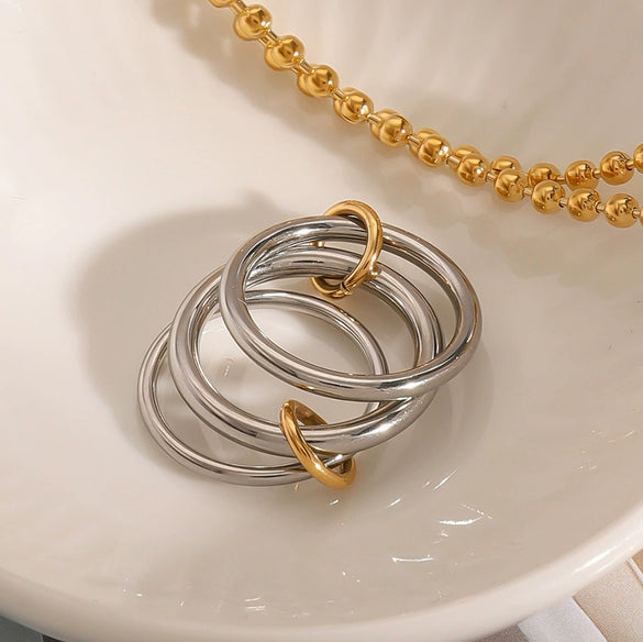 Wholesale Stainless Steel Stacked Ring With Geometric Design Electroplated Hand Jewelry For Women