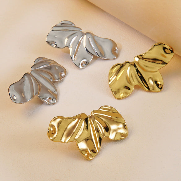 Wholesale Stainless Steel Stamped Flower Petal Earrings For Women Light Luxury Style