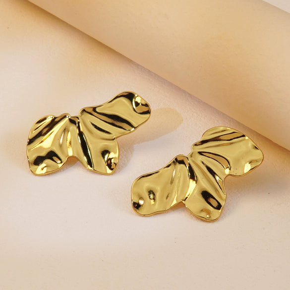 Wholesale Stainless Steel Stamped Flower Petal Earrings For Women Light Luxury Style