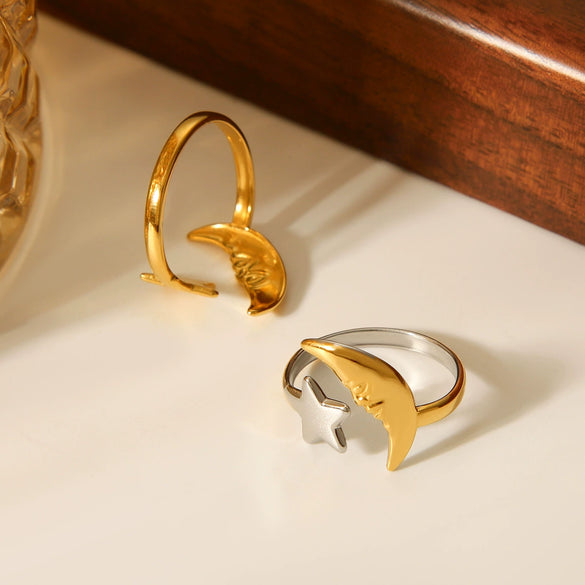 Wholesale Stainless Steel Star And Geometric Open Ring Women's Jewelry With Gold And Silver Color Matching And Electroplating