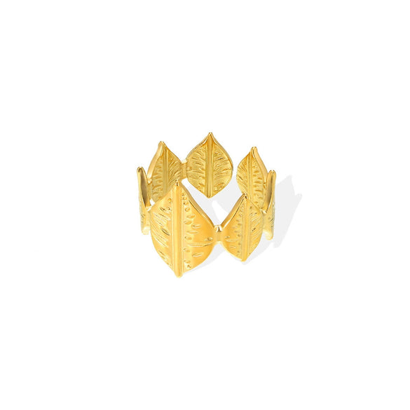 Wholesale Stainless Steel Star And Leaf Geometric Open Ring For Women Hip Hop Style With Electroplating