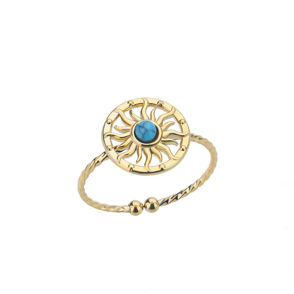 Wholesale Stainless Steel Star And Leaf Geometric Open Ring For Women Hip Hop Style With Electroplating