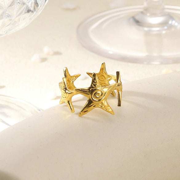Wholesale Stainless Steel Star And Leaf Geometric Open Ring For Women Hip Hop Style With Electroplating