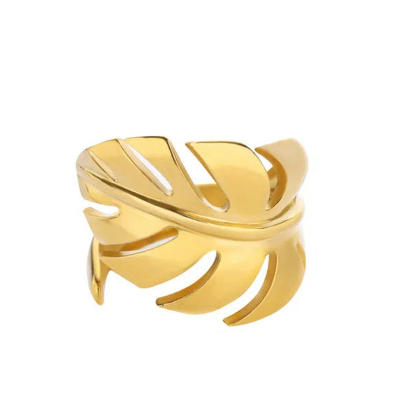 Wholesale Stainless Steel Star And Leaf Geometric Open Ring For Women Hip Hop Style With Electroplating