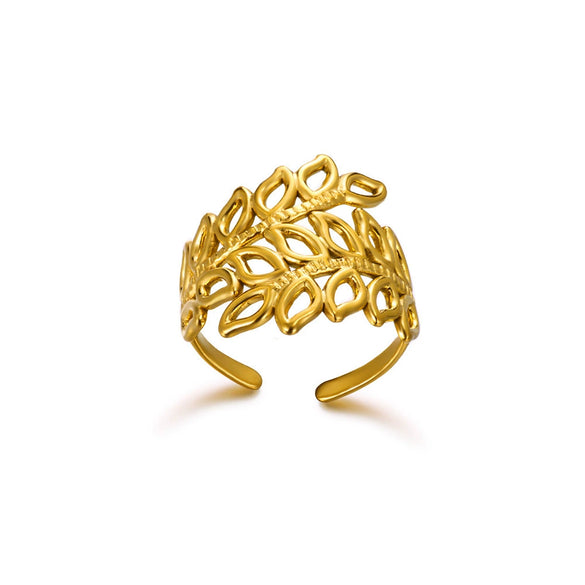 Wholesale Stainless Steel Star And Leaf Geometric Open Ring For Women Hip Hop Style With Electroplating
