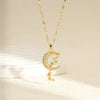 Wholesale Stainless Steel Star And Moon Necklace With Mixed Gemstone Setting Electroplating Design For Women