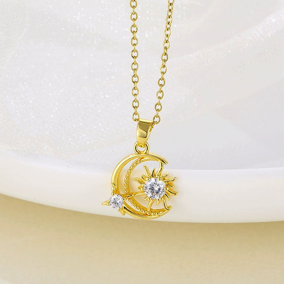 Wholesale Stainless Steel Star And Moon Pendant Ochain Necklace Electroplated Unisex