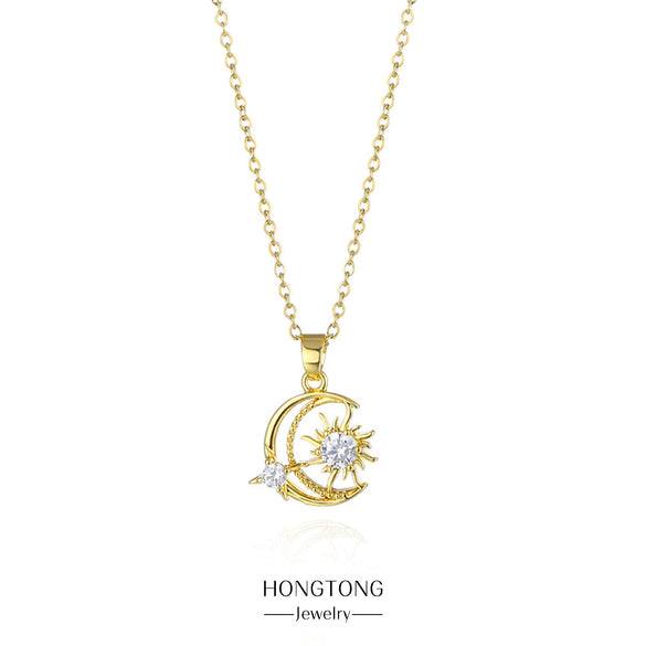 Wholesale Stainless Steel Star And Moon Pendant Ochain Necklace Electroplated Unisex