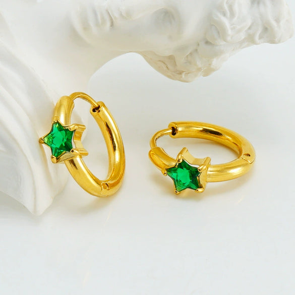 Wholesale 316L Stainless Steel Star And Round Zircon Inlaid Earrings For Women