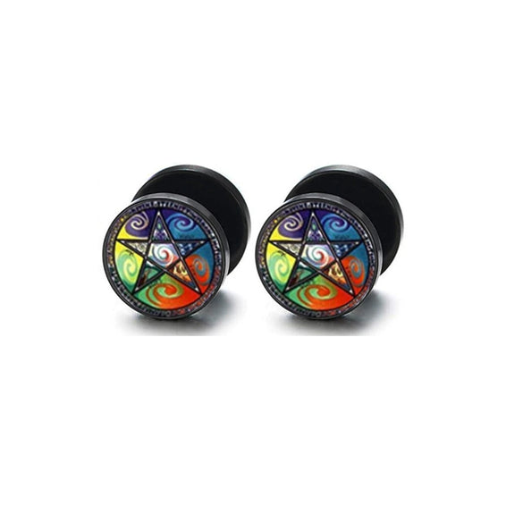 Wholesale Stainless Steel Star Pattern Retro Round Barbell Fashion Personality Ear Clip Earrings For Men And Women