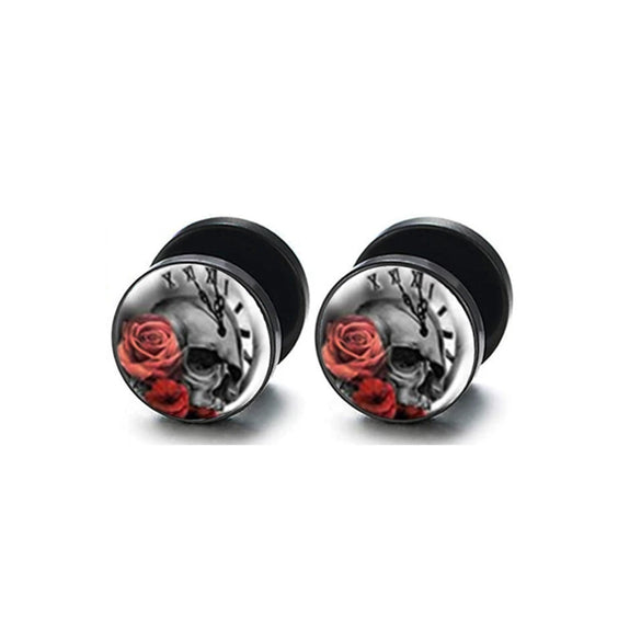 Wholesale Stainless Steel Star Pattern Retro Round Barbell Fashion Personality Ear Clip Earrings For Men And Women