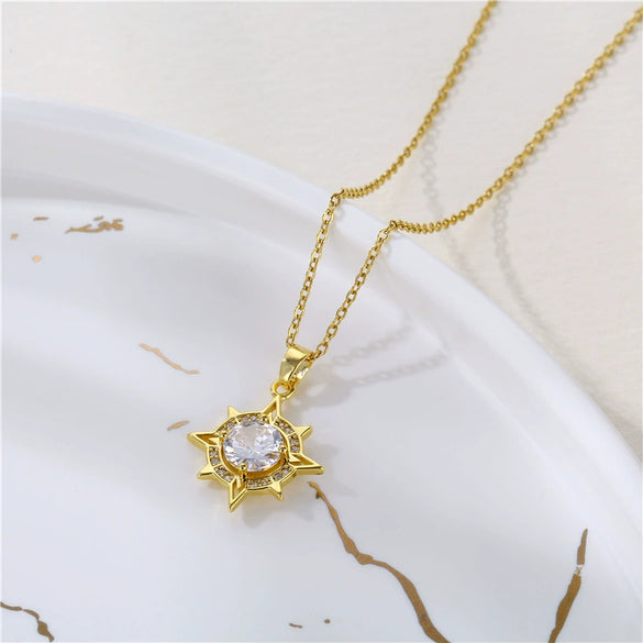 Wholesale Stainless Steel Star Pendant Necklace With Mixed Gem Inlay And Electroplating For Women