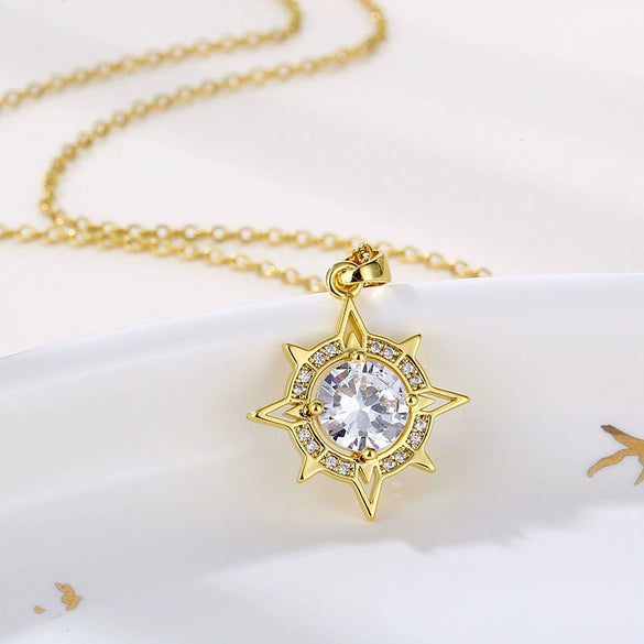Wholesale Stainless Steel Star Pendant Necklace With Mixed Gem Inlay And Electroplating For Women