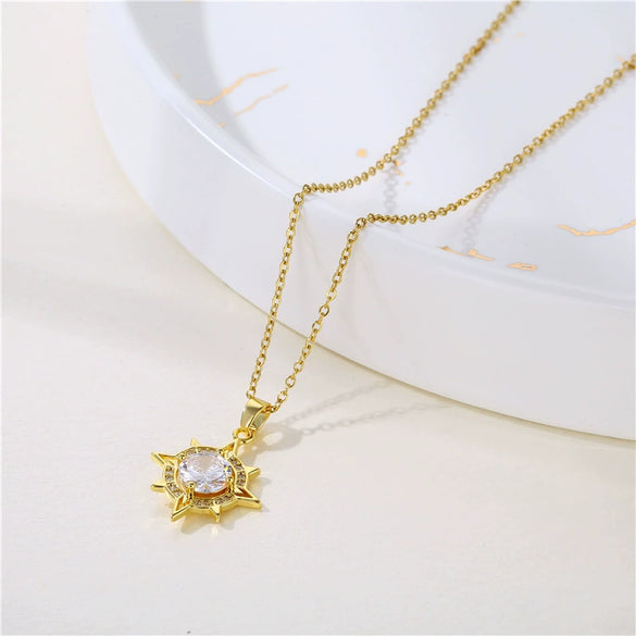 Wholesale Stainless Steel Star Pendant Necklace With Mixed Gem Inlay And Electroplating For Women