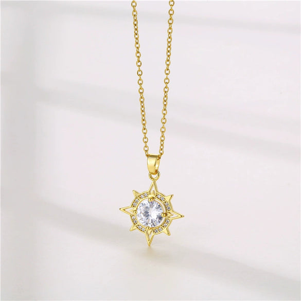 Wholesale Stainless Steel Star Pendant Necklace With Mixed Gem Inlay And Electroplating For Women
