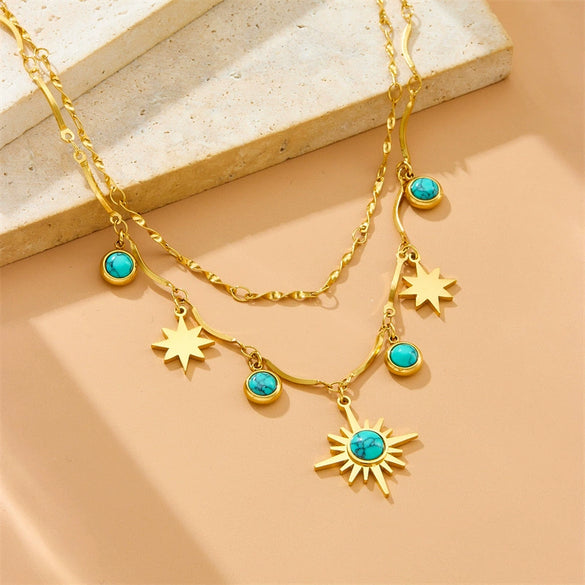 Wholesale Stainless Steel Star Shape Horse Whip Chain Clavicle Necklace For Women Electroplated Retro Style