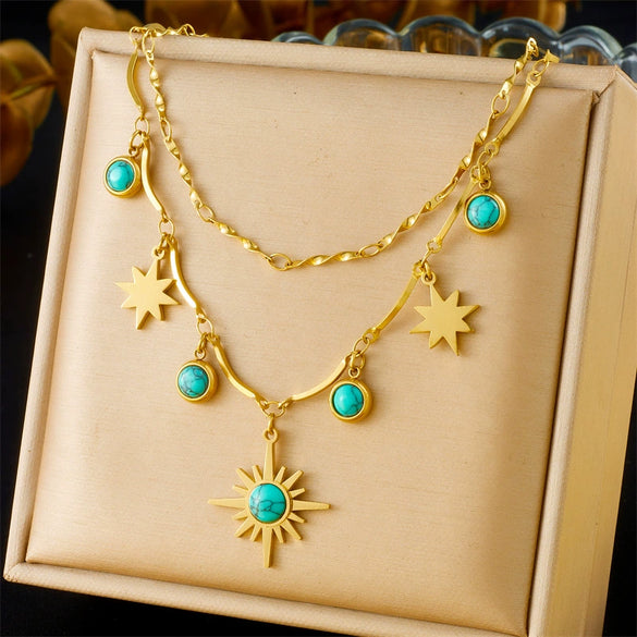 Wholesale Stainless Steel Star Shape Horse Whip Chain Clavicle Necklace For Women Electroplated Retro Style