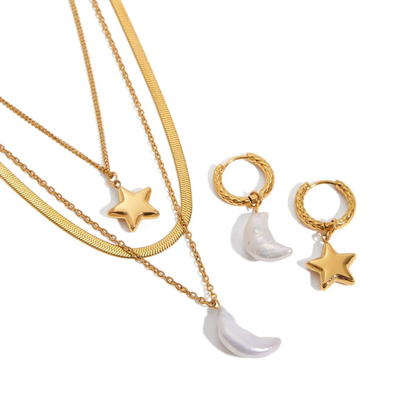Wholesale Stainless Steel Star Shape Multilayered Women's Necklace Earrings Electroplated Simple Design