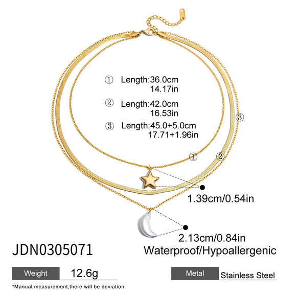 Wholesale Stainless Steel Star Shape Multilayered Women's Necklace Earrings Electroplated Simple Design