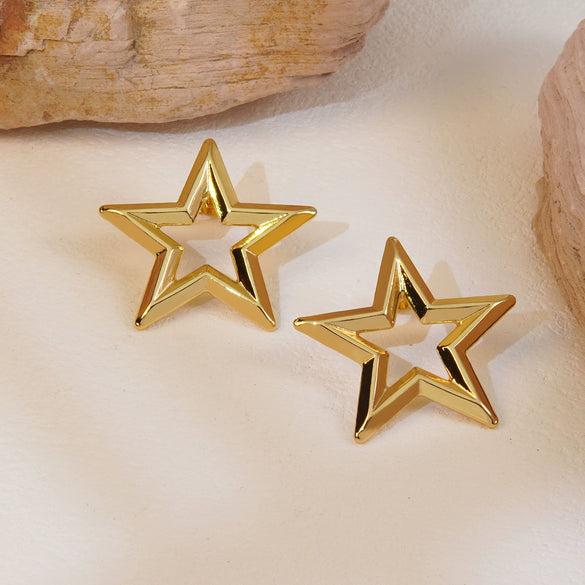 Wholesale Stainless Steel Star Shape Retro Style Electroplating Earrings For Women