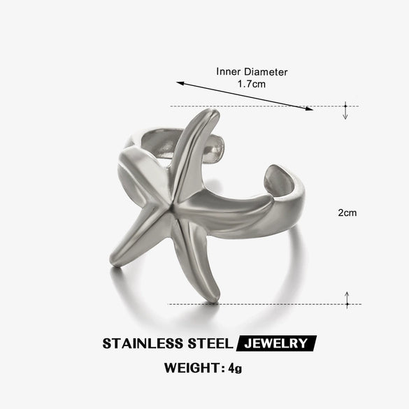 Wholesale Stainless Steel Star Shaped Minimalist Lady's Open Ring With Electroplating