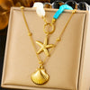 Wholesale Stainless Steel Starfish And Scallop Pendant Necklace With Animal Zodiac Pattern Electroplated For Women