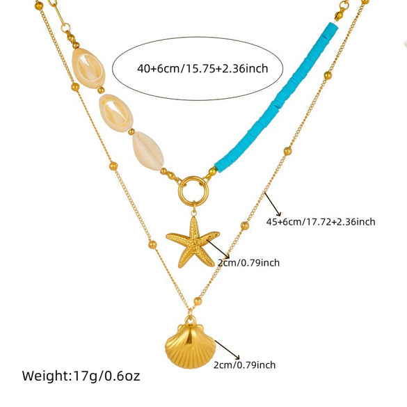 Wholesale Stainless Steel Starfish And Scallop Pendant Necklace With Animal Zodiac Pattern Electroplated For Women