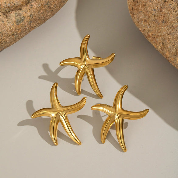 Wholesale Stainless Steel Starfish Earrings And Rings With Electroplating For Women Niche Light Luxury Seaside Accessories