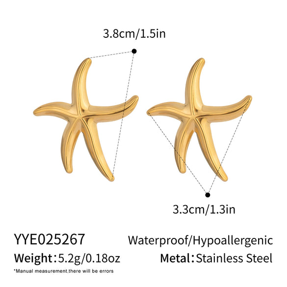 Wholesale Stainless Steel Starfish Earrings And Rings With Electroplating For Women Niche Light Luxury Seaside Accessories