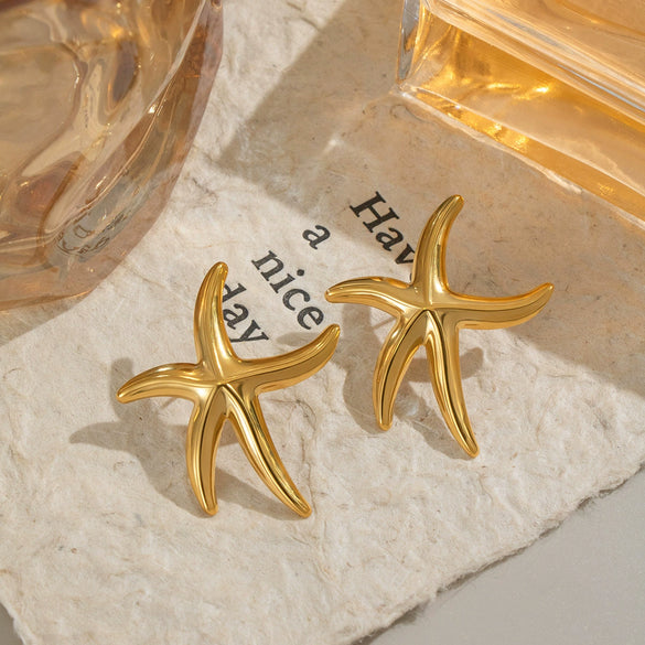 Wholesale Stainless Steel Starfish Earrings And Rings With Electroplating For Women Niche Light Luxury Seaside Accessories