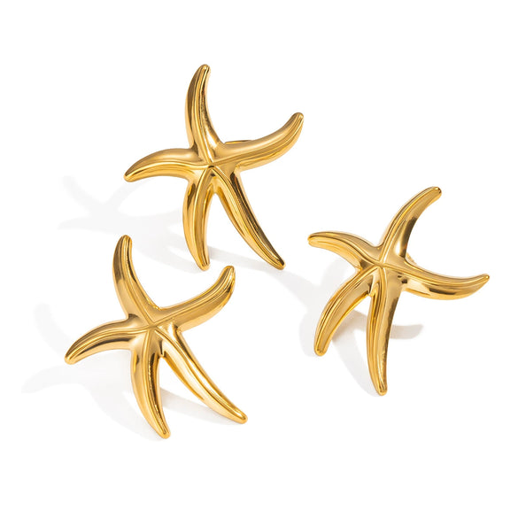Wholesale Stainless Steel Starfish Earrings And Rings With Electroplating For Women Niche Light Luxury Seaside Accessories