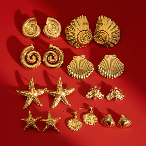 Wholesale Stainless Steel Starfish Earrings With Geometric Design And Electroplating Treatment For Women