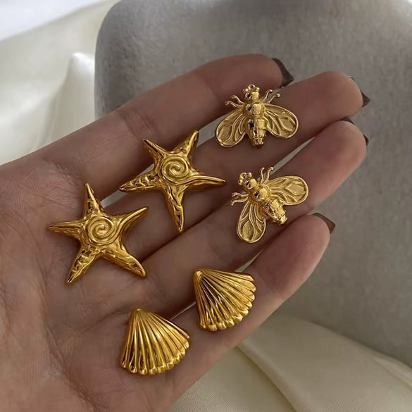 Wholesale Stainless Steel Starfish Earrings With Geometric Design And Electroplating Treatment For Women