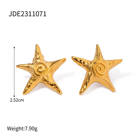 Wholesale Stainless Steel Starfish Earrings With Geometric Design And Electroplating Treatment For Women