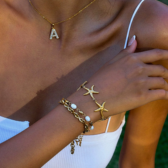 Wholesale Stainless Steel Starfish Geometric Animal Style Electroplated Bracelet For Women