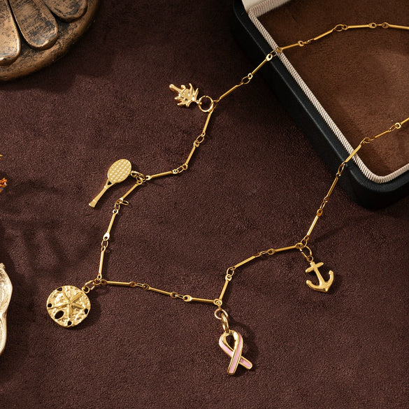 Wholesale Stainless Steel Starfish Geometric Pendant Necklace With Furnace Vacuum Plating