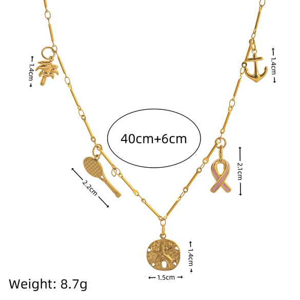 Wholesale Stainless Steel Starfish Geometric Pendant Necklace With Furnace Vacuum Plating