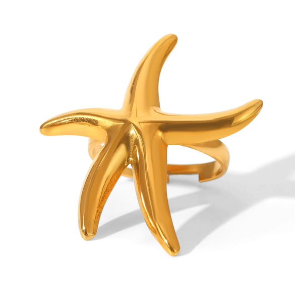 Wholesale Stainless Steel Starfish Open Ring Ins Ocean Style Animal Geometric Pattern Electroplated Hand Jewelry For Women