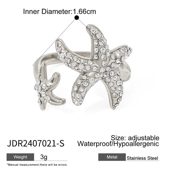 Wholesale Stainless Steel Starfish Opening Ring With Electroplating Animal Pattern For Women